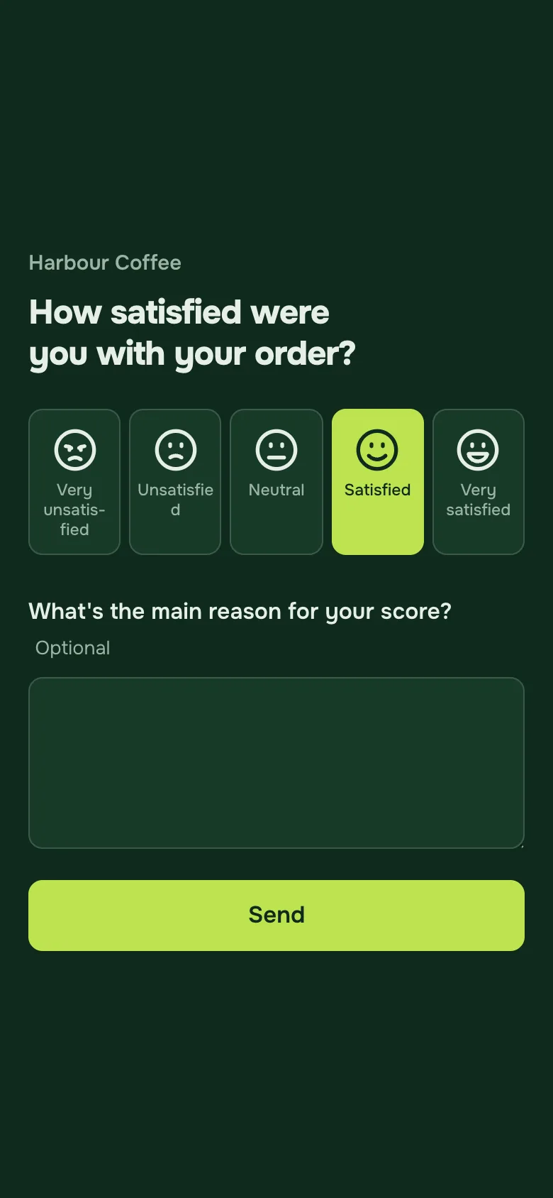 CSAT on a phone: How satisfied were you with your order, five named faces with Satisfied chosen.